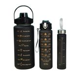 Kit 3 Garrafas De Água Motivacional 2l 900ml 300ml Preto