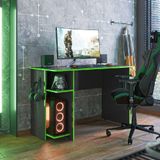 Mesa Para Computador Gamer Com 2 Prateleiras Preto Fosco Com Verde - Qmovi