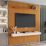 Painel Para Tv Até 75 Polegadas 2,25x2,40m Ripado Com Nicho Arbo Cedro/off White Edn Nature