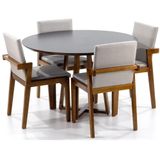 Conjunto Mesa De Jantar Redonda Preta Lara Premium 120cm Com 4 Cadeiras Estofadas Isabela - Bege