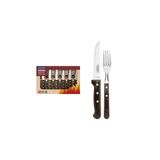 Jogo De Talheres Jumbo Churrasco Lâminas Aço Inox Madeira Polywood Castanho 12 Peças