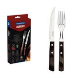 Jogo De Talheres Para Churrasco Em Aço Inox Com Cabo Castanho Polywood 12 Peças