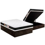 Cama Box Baú Casal: Colchão Espuma D45 Castor Black E White Air Double Facebase Suede Brown(138x188)