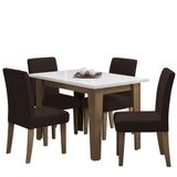 Conjunto De Mesa Sala De Jantar Miami Com 4 Cadeiras Trieste Suede 1,20m Cedro / Off White / Chocolate Dobuê Castanho/branco