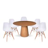 Conjunto Mesa De Jantar Cone Redonda 120 Cm Freijó + 5 Cadeiras Eames Dkr Wood Cor Marrom