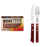 Jogo De Talheres Para Churrasco Em Aço Inox E Cabo Vermelho Polywood 12 Peças - Faca 4&quot;