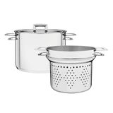 Jogo Cozi-pasta Brava Em Aço Inox Fundo Triplo Com Tampa Plana E Alças 2 Peças 24 Cm