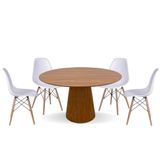 Conjunto Mesa De Jantar Cone Oval 120x80 Cm Freijó + 4 Cadeiras Eames Dkr Wood Branca Cor Marrom