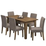 Conjunto De Mesa Sala De Jantar Miami Com 6 Cadeiras Trieste Suede 1,60m Cedro / Mascavo Dobuê Cedro