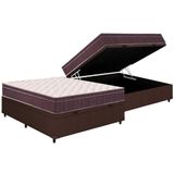 Cama Box Baú Casal: Colchão Espuma Ortobom D28 Airtech 60 Euro Pillowbase Courano Brown(138x188)