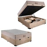 Cama Box Baú Casal Suede + Colchão Casal Molas Ensacadas Airtech Springpocket Ortobom 69x138x188 Suede Bege