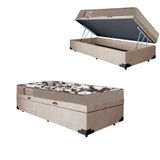 Cama Box Baú Solteiro Suede + Colchão Physical Ultra Resistente Ortobom 61x88x188 Bege