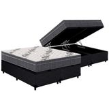 Cama Box Baú Queen: Colchão Anatômico Ortobom D33 / Ep Airtech 100 + Base Crc Courano Black(158x198)