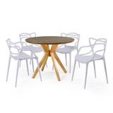 Conjunto Mesa De Jantar Redonda Marci Premium Natural 100cm Com 4 Cadeiras Allegra - Cinza