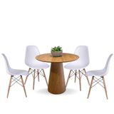 Conjunto Mesa De Jantar Cone Redonda 90 Cm Freijó + 4 Cadeiras Eames Dkr Wood Cor Marrom