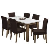Conjunto De Mesa Sala De Jantar Miami Com 6 Cadeiras Trieste Suede 1,60m Cedro / Off White / Chocolate Dobuê Cedro / Off White