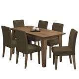 Conjunto De Mesa Sala De Jantar Miami Com 6 Cadeiras Trieste Suede 1,60m Cedro / Chocolate Dobuê Cedro