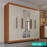 Guarda-roupa Casal 100% Mdf 6 Portas Com Espelho 4 Gavetas Londres Prime Imop Cinamomo/off-white Cinamomo/off White