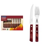 Jogo De Talheres Para Churrasco Em Aço Inox E Cabo Vermelho Polywood 12 Peças - Faca 5&quot;