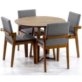 Conjunto Mesa De Jantar Redonda Natural Lara Premium 100cm Com 4 Cadeiras Estofadas Isabela - Cinza