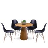 Conjunto Mesa De Jantar Cone Redonda 120 Cm Freijó + 5 Cadeiras Eames Dkr Wood Preta Cor Marrom