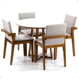 Conjunto Mesa De Jantar Redonda Branca Lara Premium 100cm Com 4 Cadeiras Estofadas Isabela - Bege