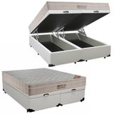 Cama Box Baú Queen Sintético Bipartido + Colchão Molas Ensacadas Airtech Ortobom 69x158x198 Branco