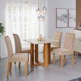 Conjunto Sala De Jantar Flora 94x94cm Tampo Mdf 4 Cadeiras Cimol Nature/off White/madeira/nude
