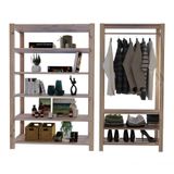 Arara Nova Reforçada E Estante Decorativa Minimalista Conjunto Sala