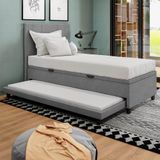 Base Cama Box Baú Solteiro Com Cama Auxiliar Veludo Skybox Cinza