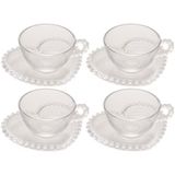 Conjunto Com 4 Xícaras E Pires Para Chá Wolff Pearl Coração Em Cristal 180 Ml