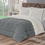 Coberdrom Casal Queen Veneza 1 Peça Sherpa Fleece Cinza