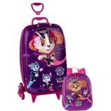 Kit Mochila Rodinhas Lancheira Patrulha Canina 3d Skye Jet