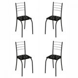 Conjunto de 4 Cadeiras Rio Marteladas Grafite com Assento Preto Lírio Teixeira