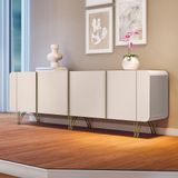 Buffet Decorativo Com Puxadores Em Alumínio Pés Aço Maciço Virginia Off White G26 - Gran Belo
