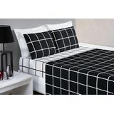 Conjunto Lençol Casal Queen Size Austin Xadrez 200 Fios