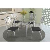 Kit Mesa Amur Tampo De Vidro 120cm + 4 Cadeiras Munique Cromada Preto