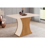 Mesa De Sala Jantar Luiza Sc42 + Tampo Madeirado Vidro Curvo 120x80cm Nature-off White