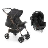 Travel System Galzerano Carrinho De Bebê Milano Reversível Ii Com Bebê Conforto Grid Preto Cobre