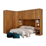 Quarto Modulado Casal Bari 5 Peças Armário Ponte Closet 2 Guarda Roupas 2 Complementos Qcm02 Cumaru