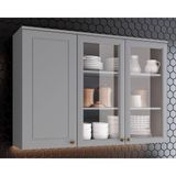 Armário Aéreo Cozinha Modulado Americana C- 3 Portas (2 C- Vidro) 120cm Cinza - Henn