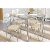 Kit Mesa Reno C- Tampo De Vidro 90cm + 4 Cadeiras Nápoles Cromada Nude