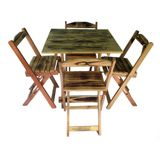 Conjunto De Mesa Dobrável De Madeira 70x70cm Com 4 Cadeiras Natural Queimada