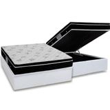 Cama Box Baú Casal Colchão Molas Ortobom Nanolastic Spring + Base Crc Courano White(138x188)