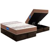 Cama Box Baú Queen: Colchão Espuma D33 Probel Guarda Costas + Base Crc Suede Brown(158x198)