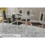 Kit Mesa Reno C- Tampo Vidro 150cm + 6 Cadeiras Florença Cromada Assento Preto
