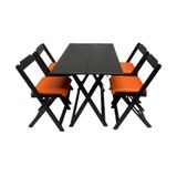 Conjunto Mesa Dobrável 120x70cm Estofado C/ 4 Cadeiras Preto Laranja