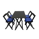 Conjunto Mesa Dobrável 120x70cm Estofado C/ 4 Cadeiras Preto Azul