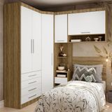 Quarto De Canto Solteiro Com Guarda Roupas Cabeceira Paris Luciane Móveis Avelã Pf Com Branco Pf