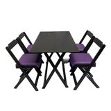 Conjunto Mesa Dobrável 120x70cm Estofado C/ 4 Cadeiras Preto Roxo